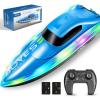 image4DRC S7 RC Boat for Adults ampamp Kids HighSpeed at 30KMH with 7 Mode LED Lights Remote Control Boat for Pools and Lakes 2 Rechargeable Batteries Ideal Water Play Toy Gift for Boys ampamp GirlsBlue