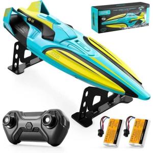 image4DRC Fast RC Boat for Pools and LakesRemote Control Boat with LED Lights24GHz High Speed RC Racing Boats for Lakes Low Battery AlarmCapsize Recovery Gifts Toys for Boys GirlsGreen