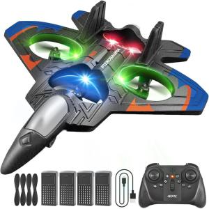 image4DRC V32 Foam Remote Control Airplanes RC Planes for Kids Adults RC Airplane Helicopter Drone Fighter Jet with Light 360 Flip Stunt Roll Airplane Toy Gifts for Kids Boys Adults BeginnersV32blue 4batteries