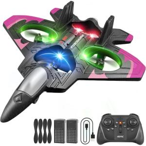 image4DRC V32 Foam Remote Control Airplanes RC Planes for Kids Adults RC Airplane Helicopter Drone Fighter Jet with Light 360 Flip Stunt Roll Airplane Toy Gifts for Kids Boys Adults BeginnersV32pink 2batteries