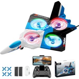 image4DRC V39 Foam Remote Control Airplanes RC Planes with CameraRC Airplane Fighter Jet with LightGravity Control AutoFollow Trajectory FlightOne Key Take Off 2 BatteriesBlue