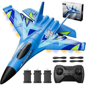 imageFoam RC Plane with 3 Batteries Remote Control Airplane RC Jet Helicopter Plane for Kids Adults Beginner Easy to Fly RC Fighter Remote Control Aircraft with Automatic Balance Gyro for Adult KidsBlue3 Batteries