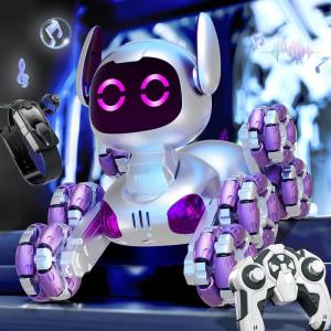 imageRobot Dog Toys for Kids Remote Control Robots Dog with AutoDemonstration RC Stunt Remote Control Smart Robot for Age 3 4 5 6 7 8 9 10 11 12 Year Old Boys Girls Birthday Gift PresentPurple