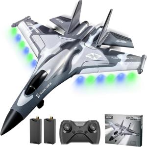 image4DRC V17 Foam Remote Control Airplanes Rc Planes for Kids Adults 47 816 Remote Control Planes Fighter Jet with Light 360 Flip Fighter Jet Toy Gravity Sensing Stunt Roll Gifts for Kids BoysG1grey