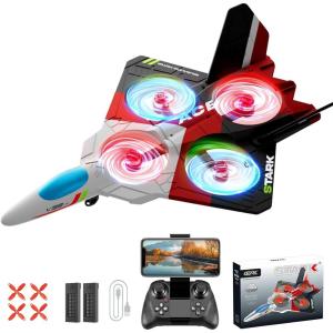 image4DRC V39 RC Plane with Camera for Adults Kids RC Airplane Fighter Jet 24GHz RTF Glider Aircraft Plane ToysWaypoint FunctionsAltitude Hold Gesture Selfie3D Flips2 BatteriesRedRed