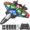 image:image4DRC V32 Foam RC Airplane Drone with 4 Batteries 80 Mins Long Flight RC Plane Helicopter Fighter Jet for Kids Adults 816 360 Flip Stunt RC Airplane Helicopter with LED Lights Gift for Boys